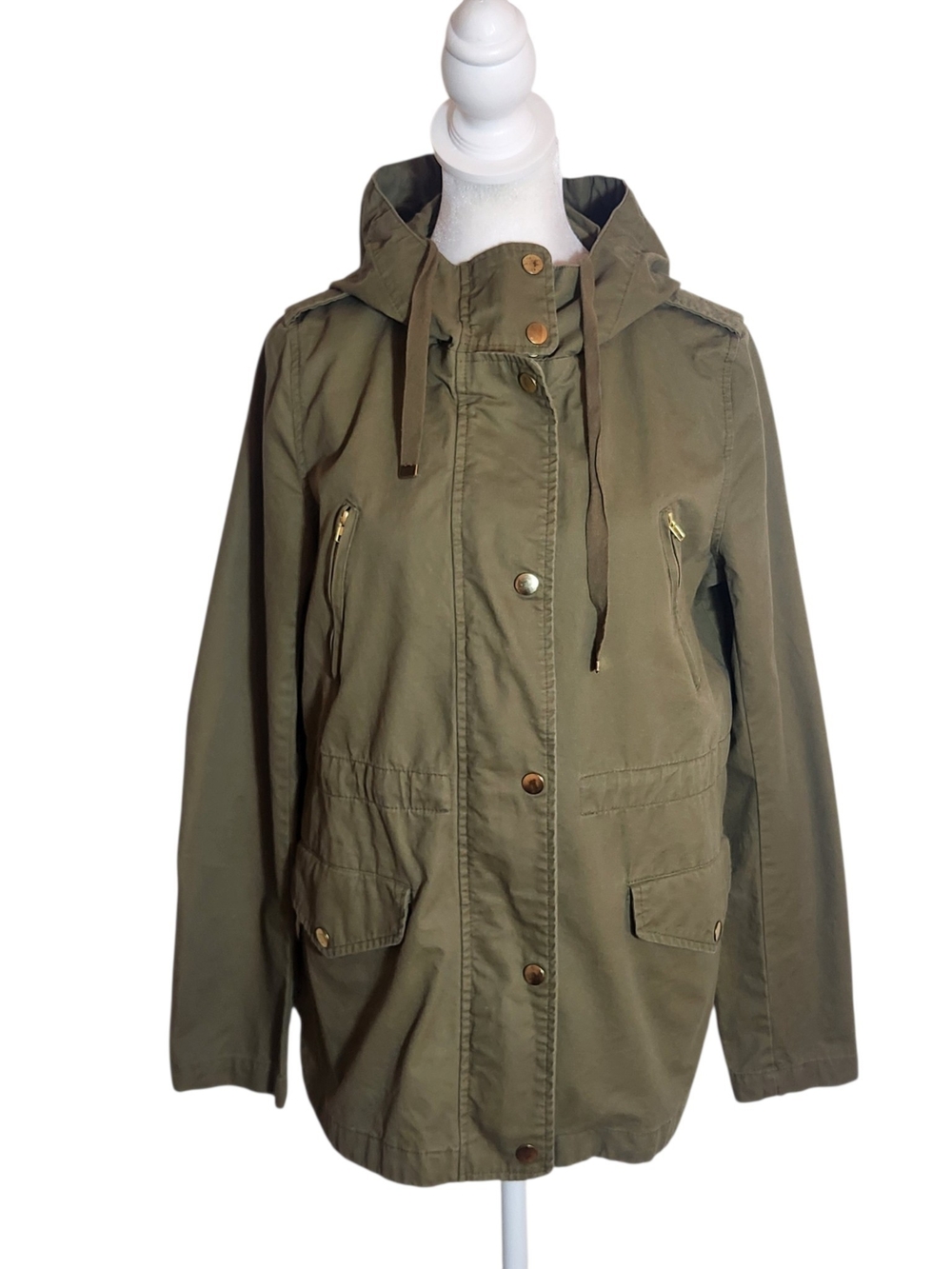 Love Tree Army Green Distressed Hooded Utility Jacket Size Medium